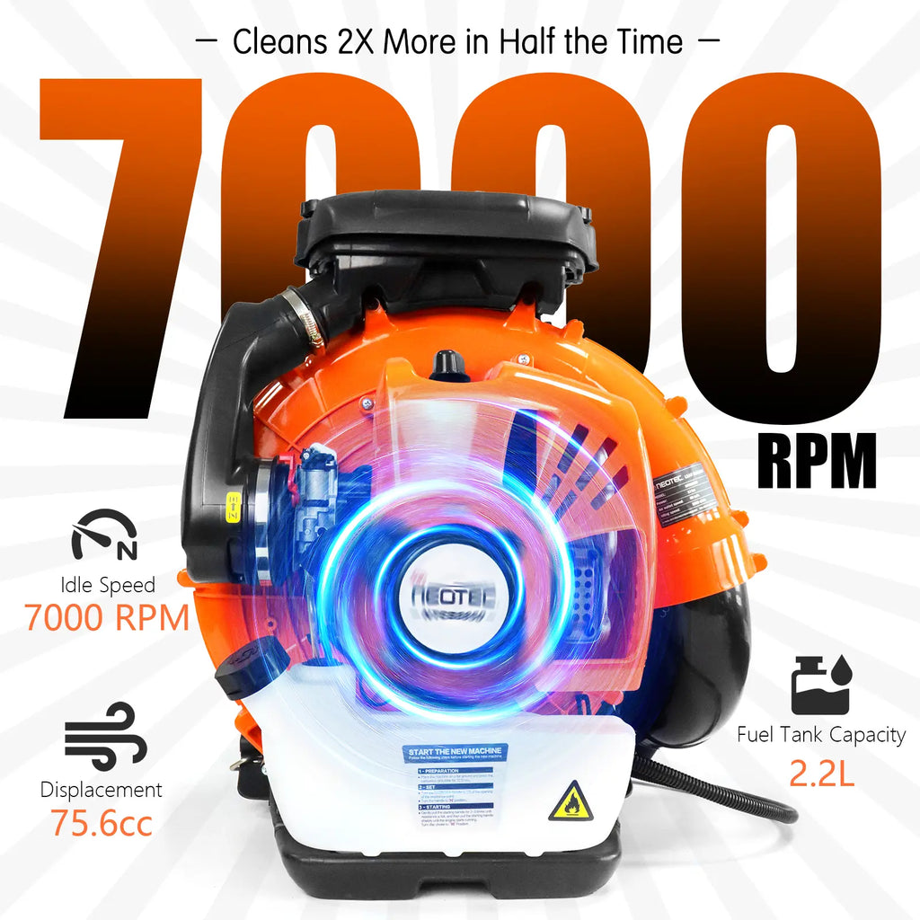 NEOTEC 75.6Cc Gas Leaf Blower Backpack 847 CFM 236 MPH 2-Cycle Ergonomic & 52Cc Gas Backpack Leaf Blower 2-Stroke Engine 768 CFM 216 MPH & 25.4CC Gas Leaf Blower Handheld 432CFM 180MPH Harness System Low Vibration Powerful Lawn Yard Care Blower