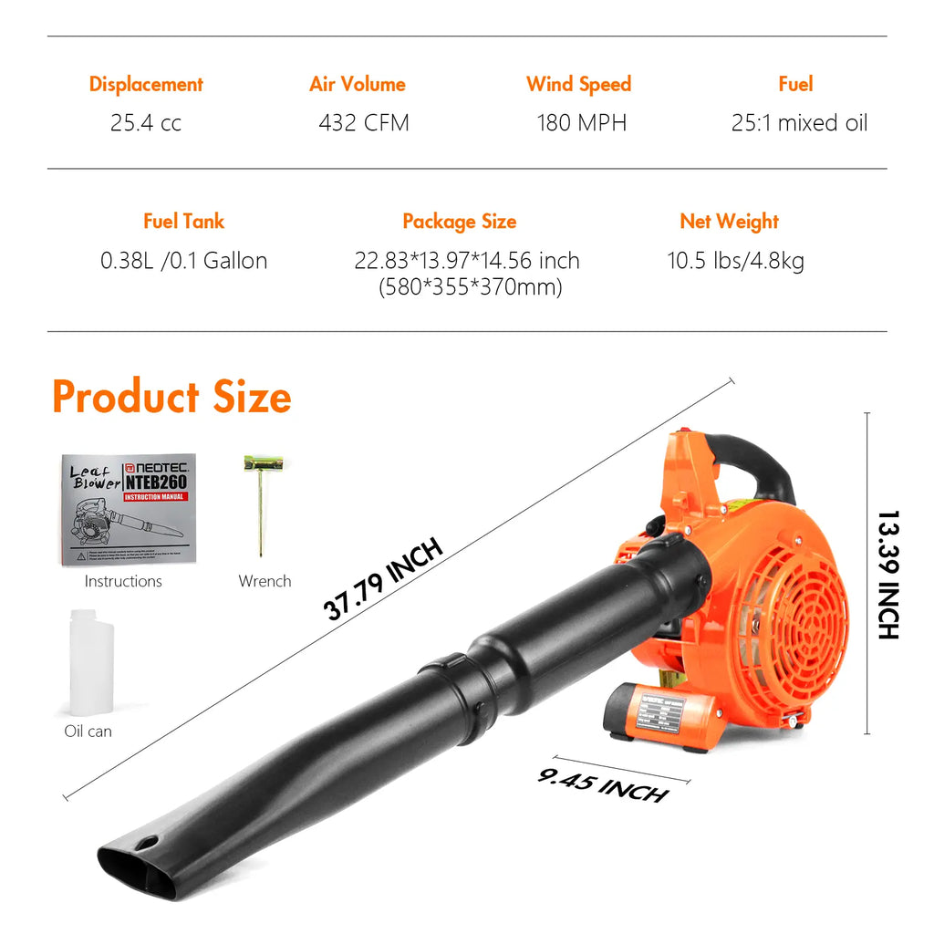 NEOTEC 75.6Cc Gas Leaf Blower Backpack 847 CFM 236 MPH 2-Cycle Ergonomic & 52Cc Gas Backpack Leaf Blower 2-Stroke Engine 768 CFM 216 MPH & 25.4CC Gas Leaf Blower Handheld 432CFM 180MPH Harness System Low Vibration Powerful Lawn Yard Care Blower