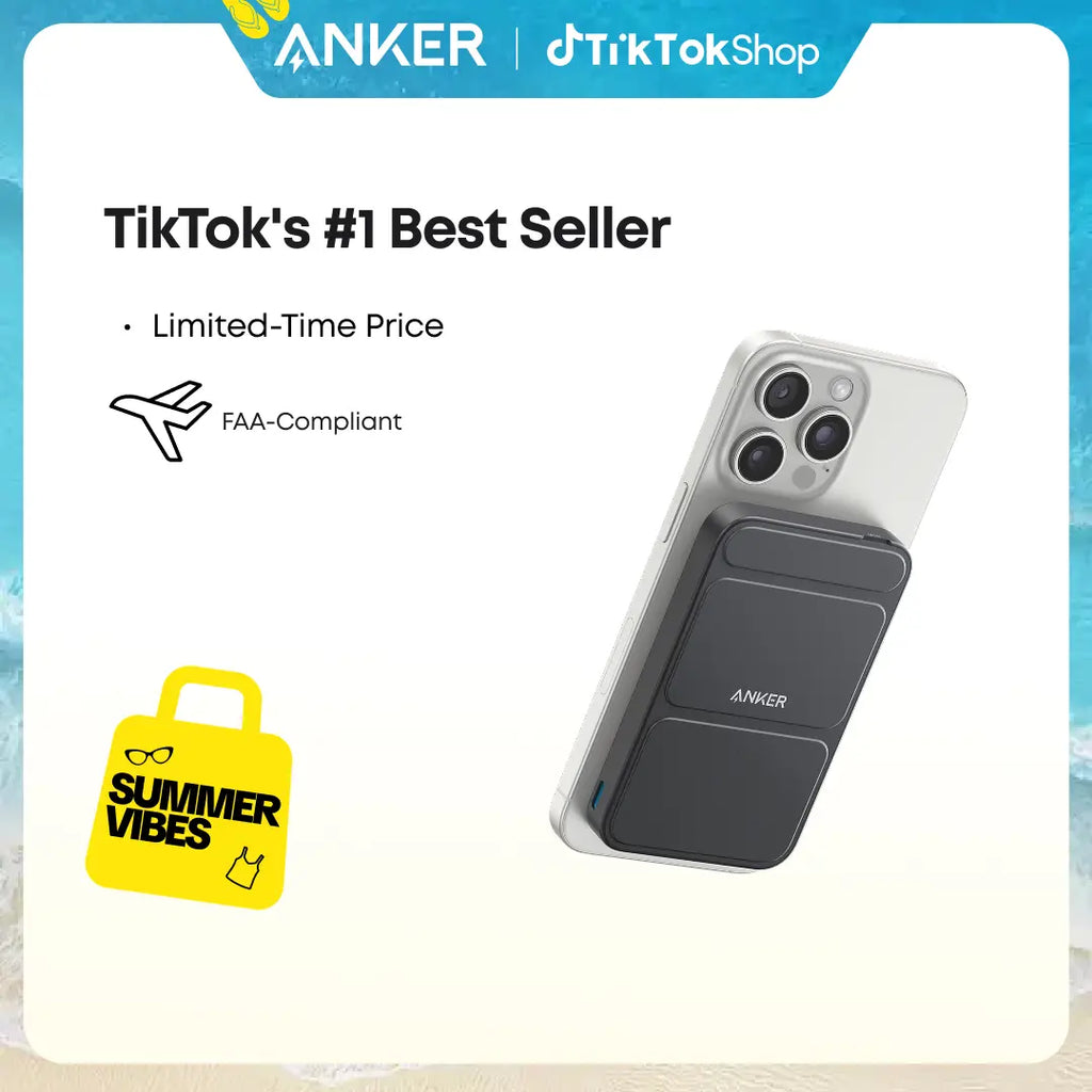 #Summervibes Anker Magnetic Power Bank, Built-In Foldable Stand, USB-C Port on the Side, 5,000Mah Capacity, Perfectly Compatible with Iphone 17/16/15/14/13 Series Summervibes