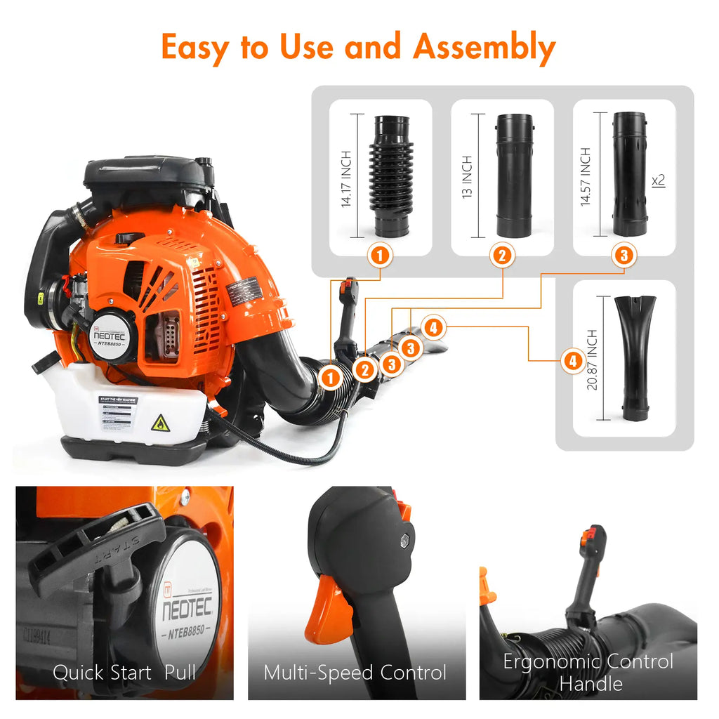 NEOTEC 75.6Cc Gas Leaf Blower Backpack 847 CFM 236 MPH 2-Cycle Ergonomic & 52Cc Gas Backpack Leaf Blower 2-Stroke Engine 768 CFM 216 MPH & 25.4CC Gas Leaf Blower Handheld 432CFM 180MPH Harness System Low Vibration Powerful Lawn Yard Care Blower